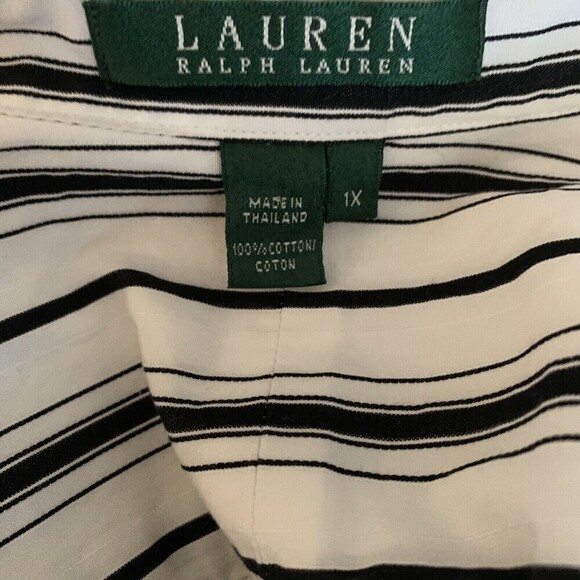 Lauren Ralph Lauren Womens Plus Size 1X Multicolor Stripe Cotton Button Up Shirt - Picture 4 of 5
